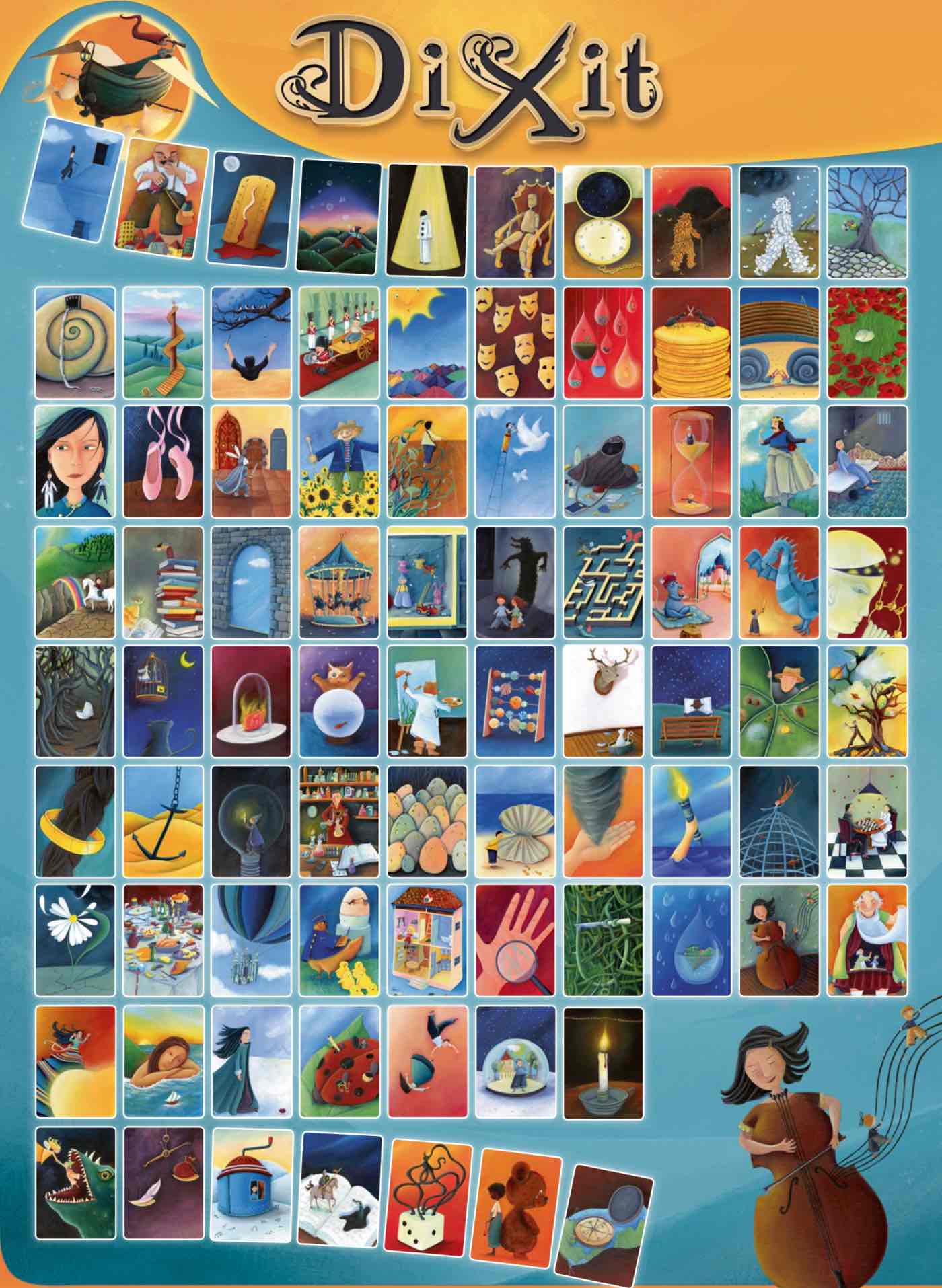 84 cartas ilustradas con arte surrealista único